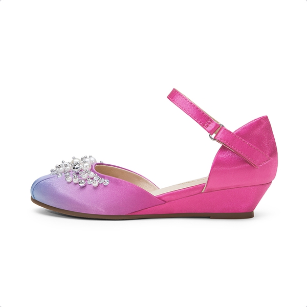 Girls Pearl Low Wedge Shoes - BLUE HOT PINK - 1